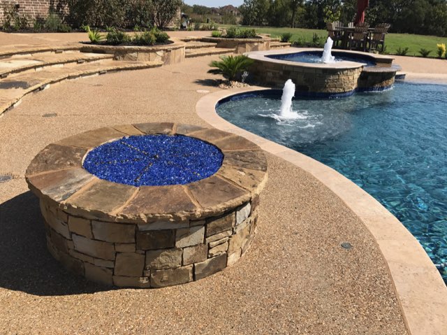 Raised Spa with Bubblers, Tanning Ledge and Firepit