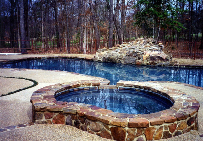 Swimming Pool and Spa with Rock Waterfall