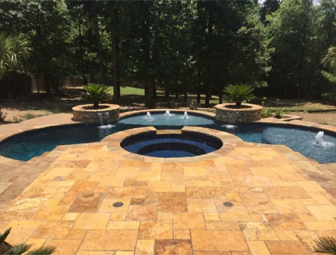 Freeform Swimming Pool and Spa with Tanning Ledge and Bubblers