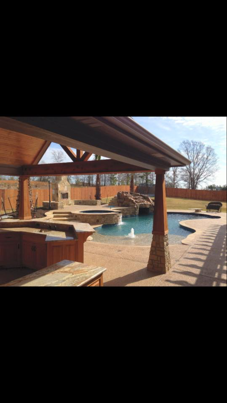 Freeform Pool with Living Area, Rock Waterfall and Bubblers