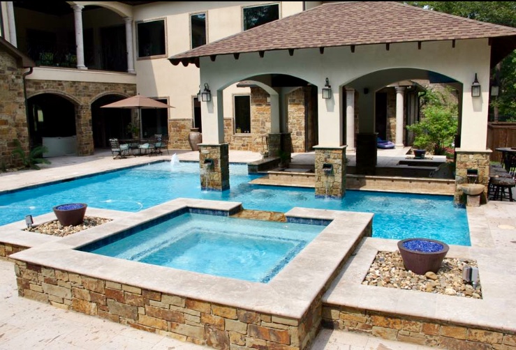 Rectangular Pool with Living Area, and Bubblers